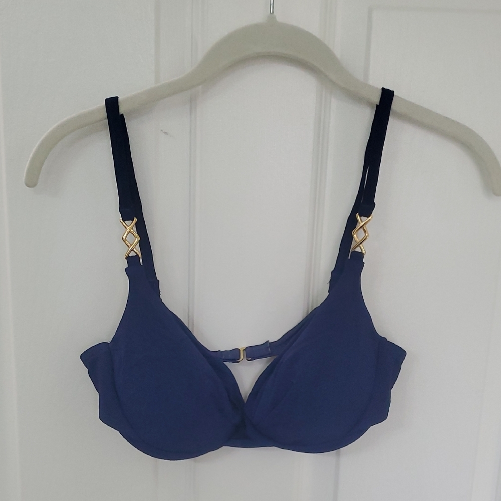 Elegant Blue Bikini with Gold Accents